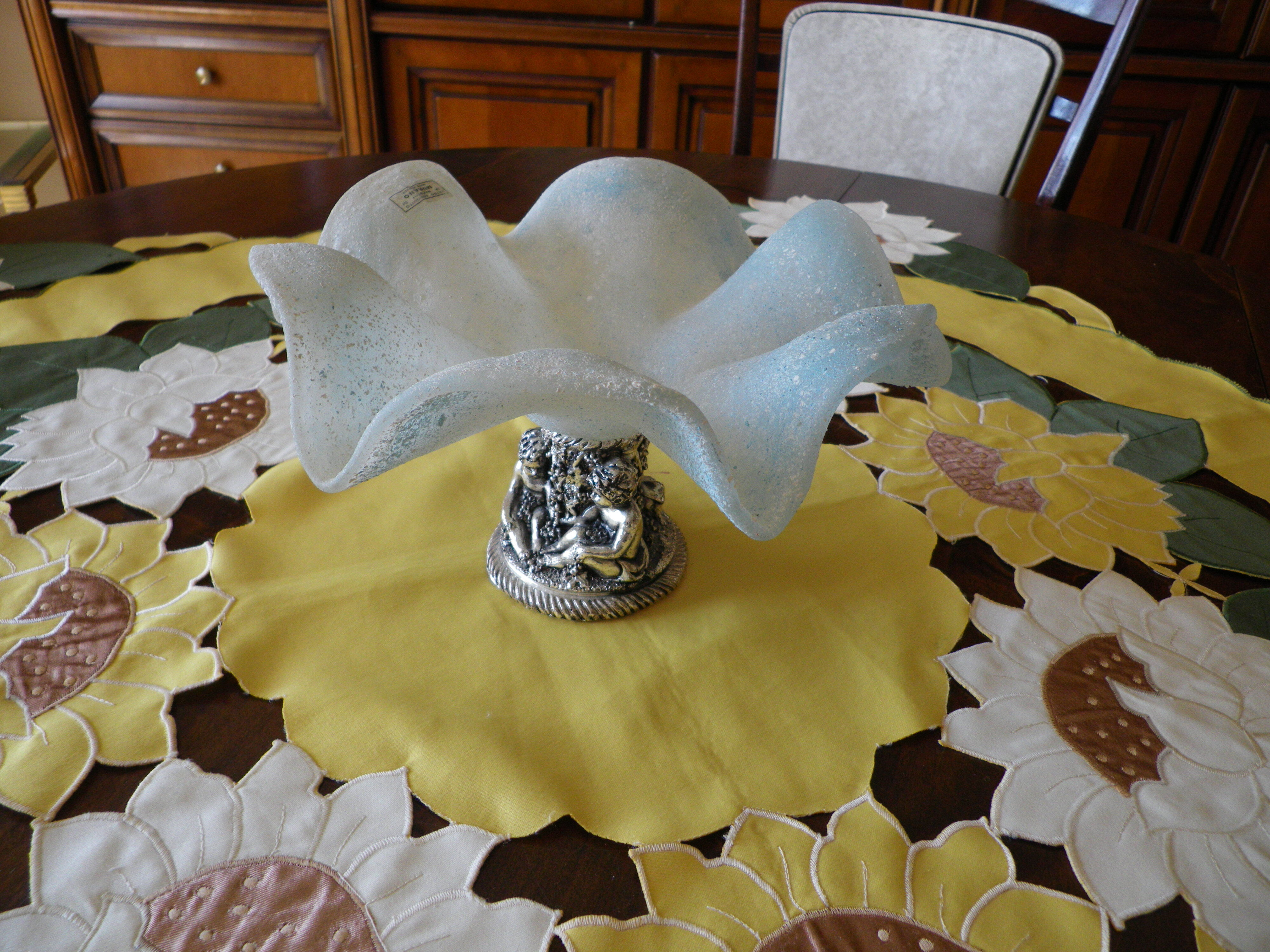 Fruit cup with silver metal foot, Murano granite glass "Vetro eseguito da maestri di Murano"