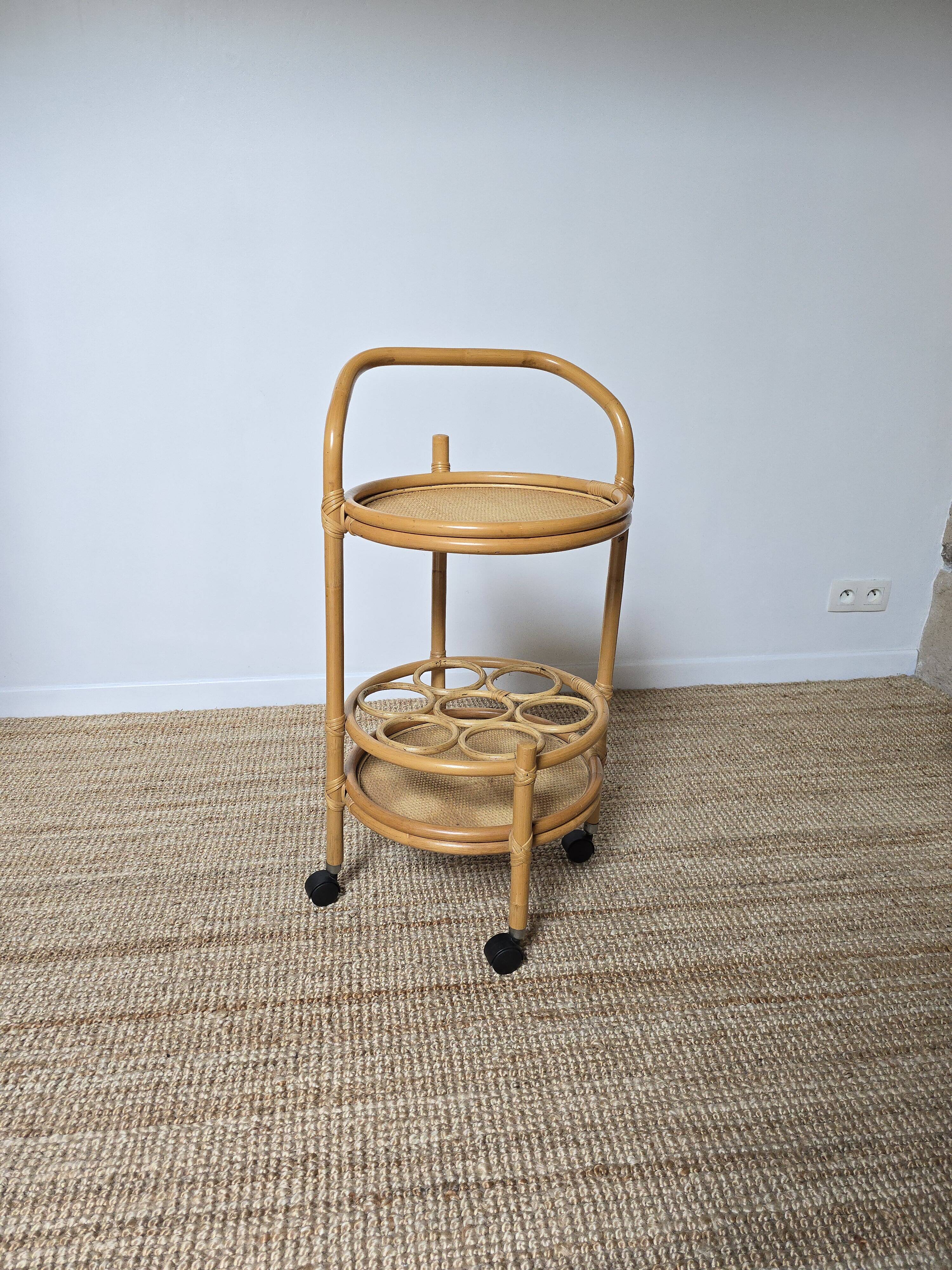 Vintage rattan bar trolley