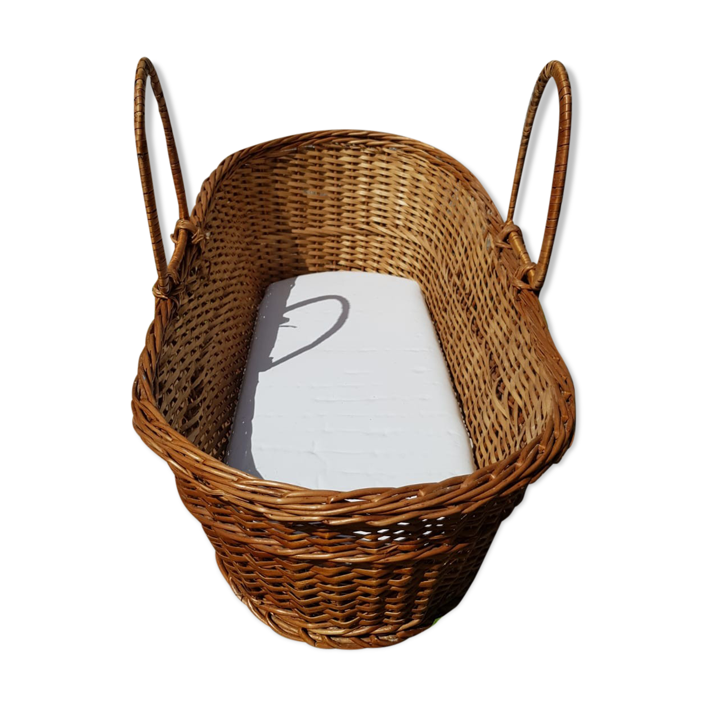 Couffin lit bébé osier tressé avec anses avec matelas vintage