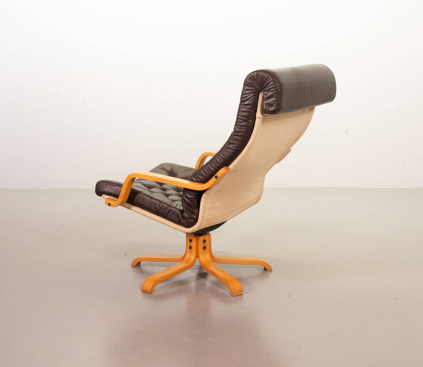 Noboru Nakamura Design Chocolate Brown Padded Leatherette Swivel Chairs 70s