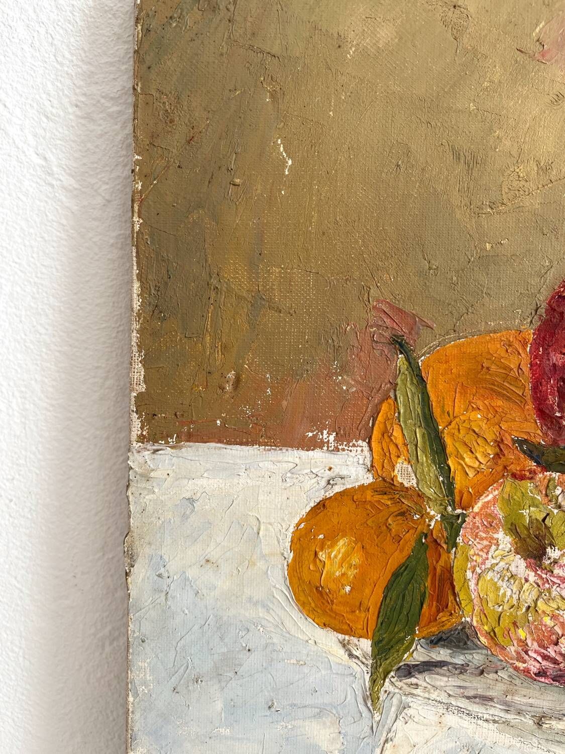 Old oil painting on canvas still life fruits 1930s