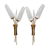 Pair of brass and moulded glass wall lamps, circa 1950