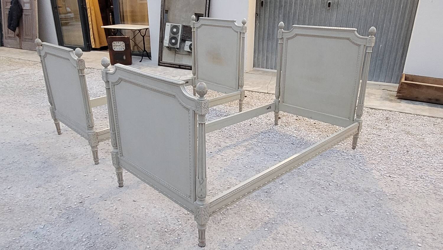 Pair of antique Louis XVI style beds with patina - 1900s