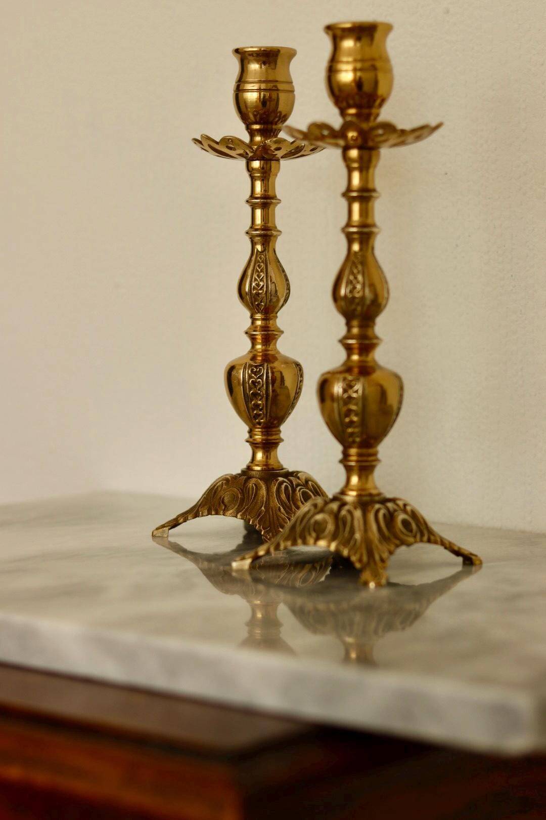 Pair of Swedish brass candlesticks from the mid-century.