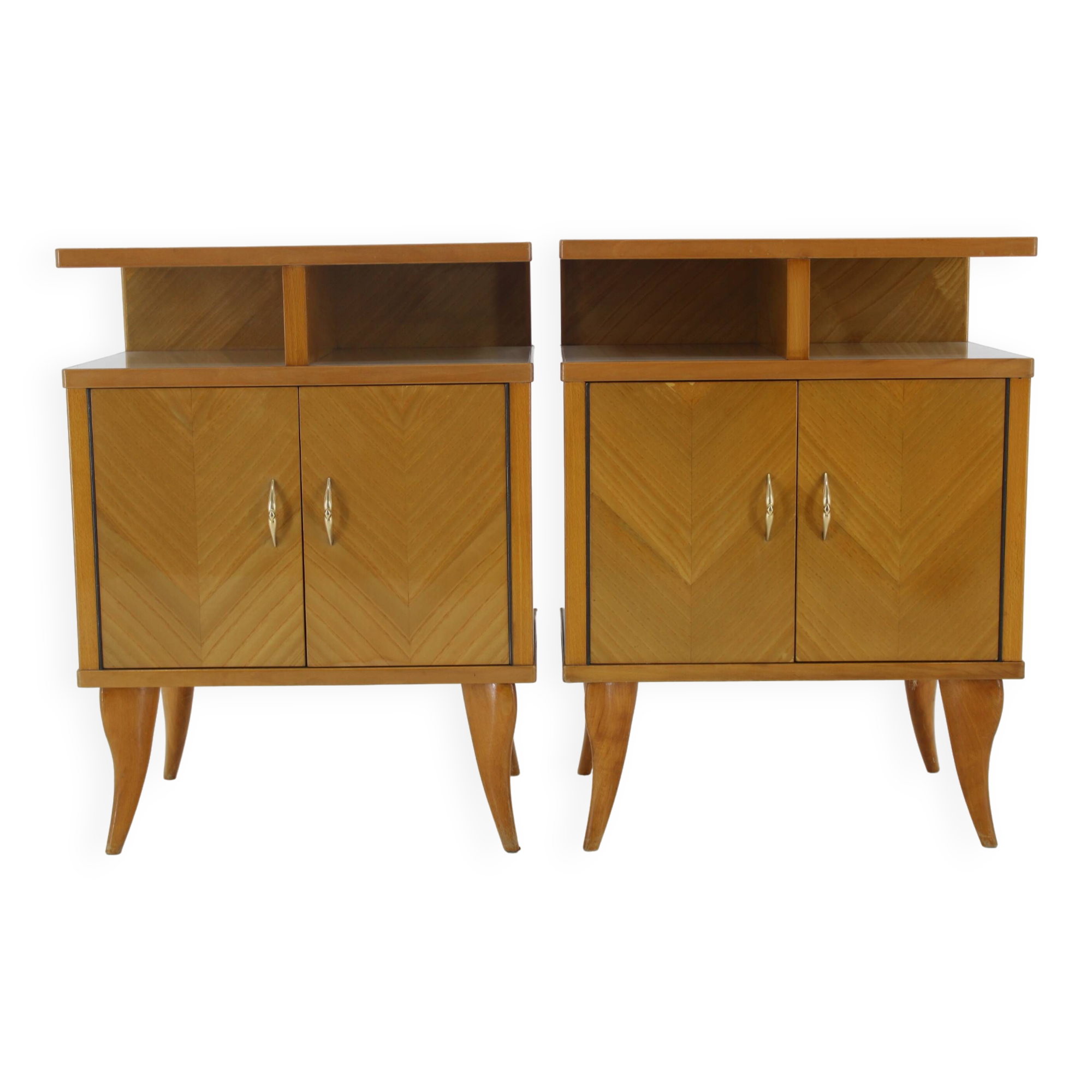 1960s Pair of Nightstands in Ash Finish , Italy