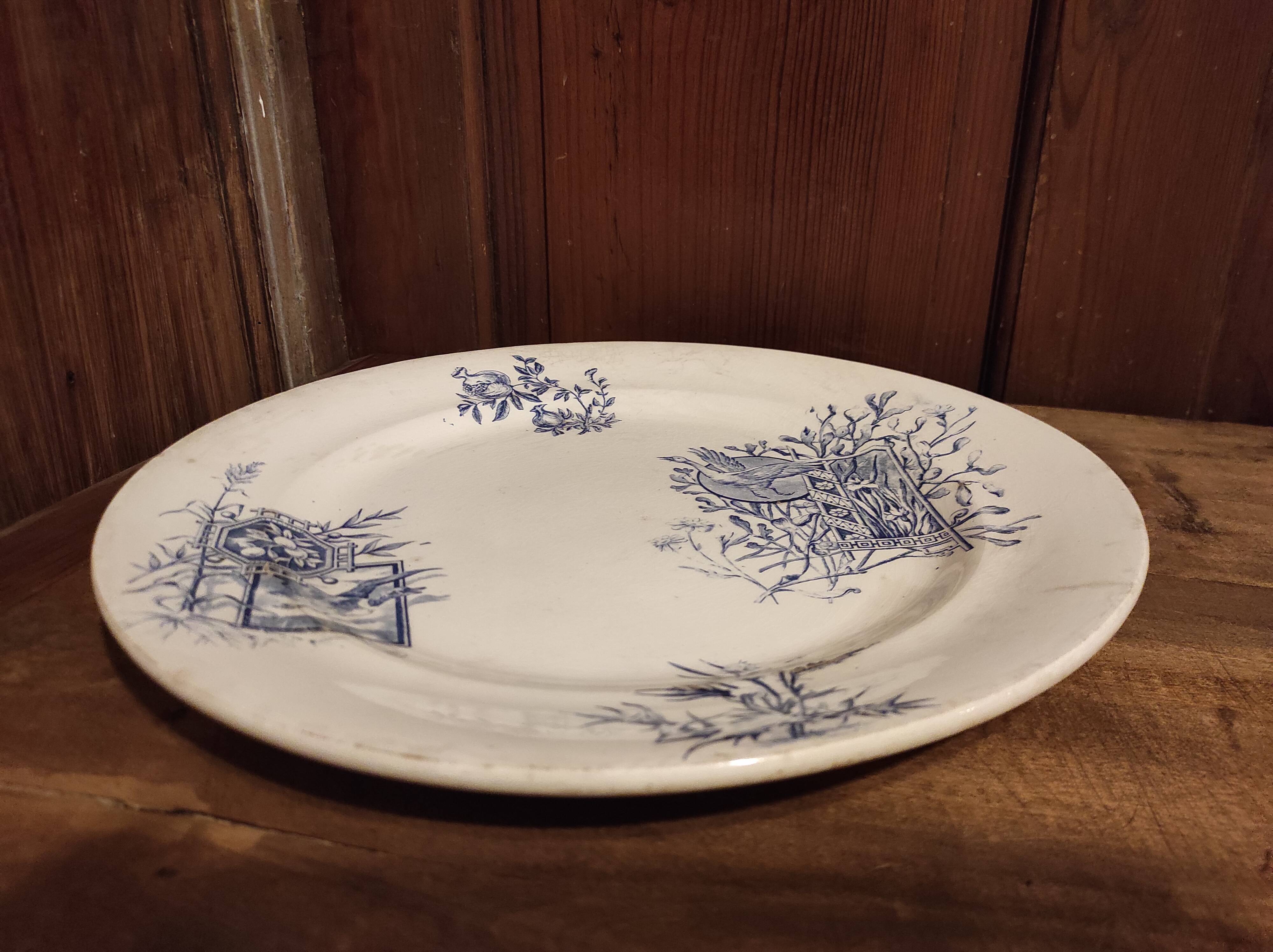 French vintage large serving plate, R. Lafitte, Terre de Fer, Salins