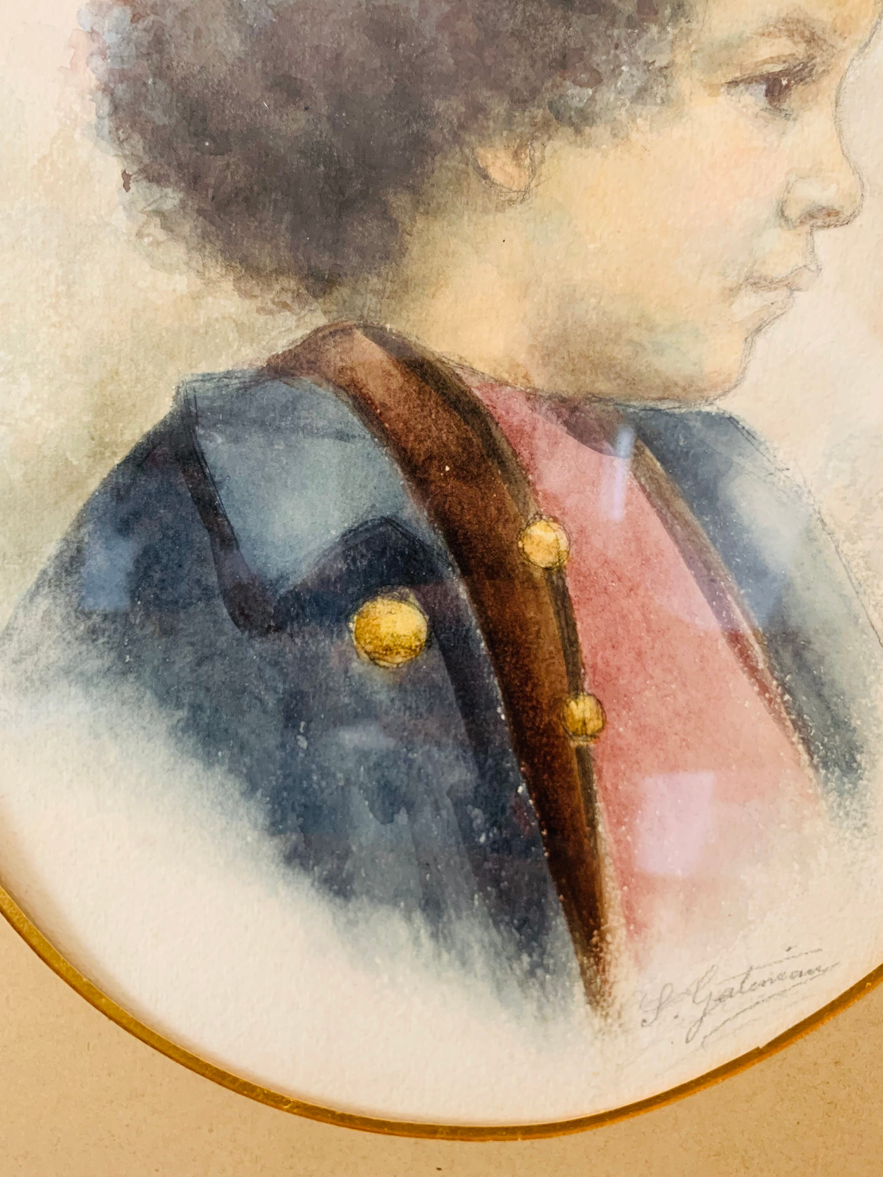 Orientalist painting portrait of a child signed Gatineau