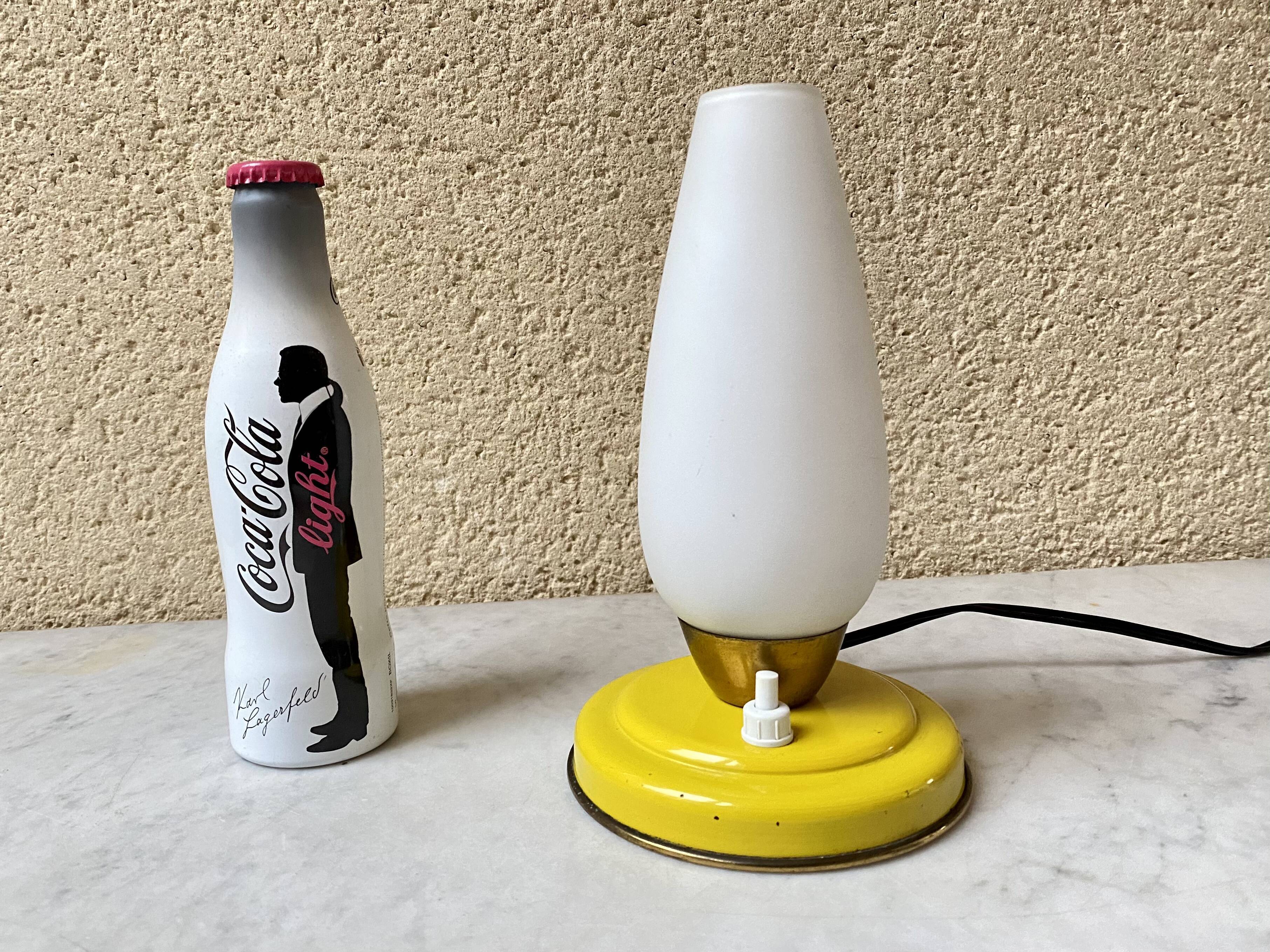 Bedside lamp vintage 60s tole enamelled opaline glass