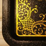 Flower tray in screen-printed sheet metal cracked effect