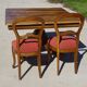 Square dining table, central leg, seats 8