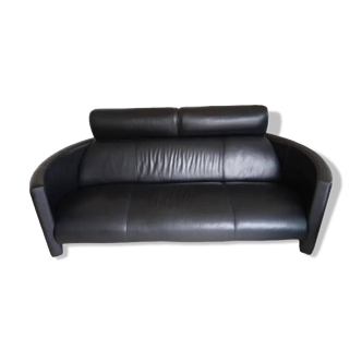 Black Negresco leather sofa, Bernard Massot