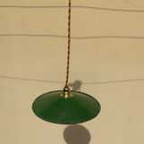 Suspension in green and white enamelled sheet metal gold threads and socket Indus Ferme