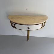 Floating wall console with drawer, brass body and marble top, 1960s, Italy