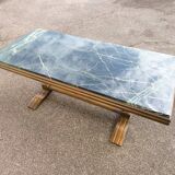 Wood and green marble coffee table