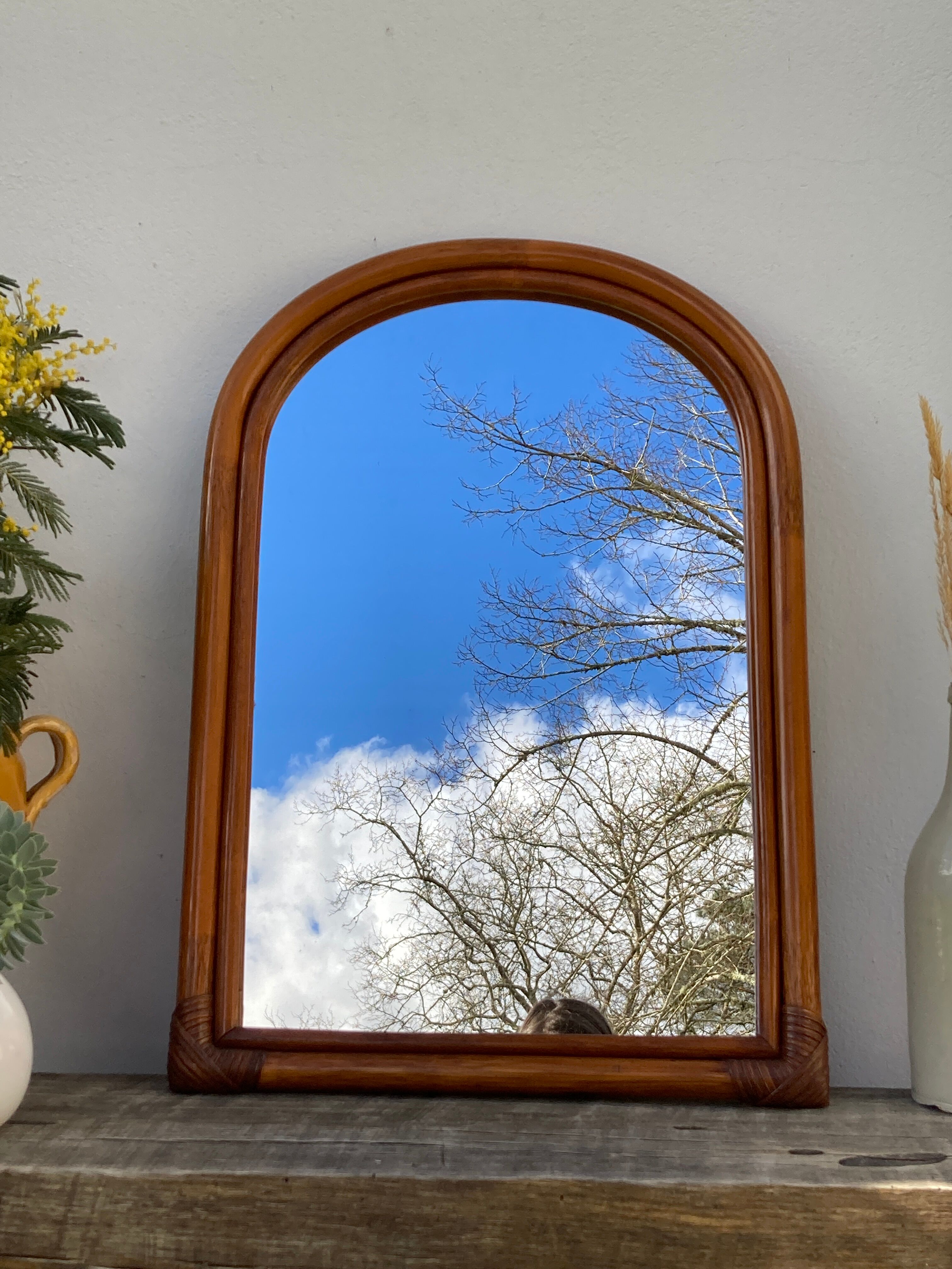 Vintage ethnic rattan mirror