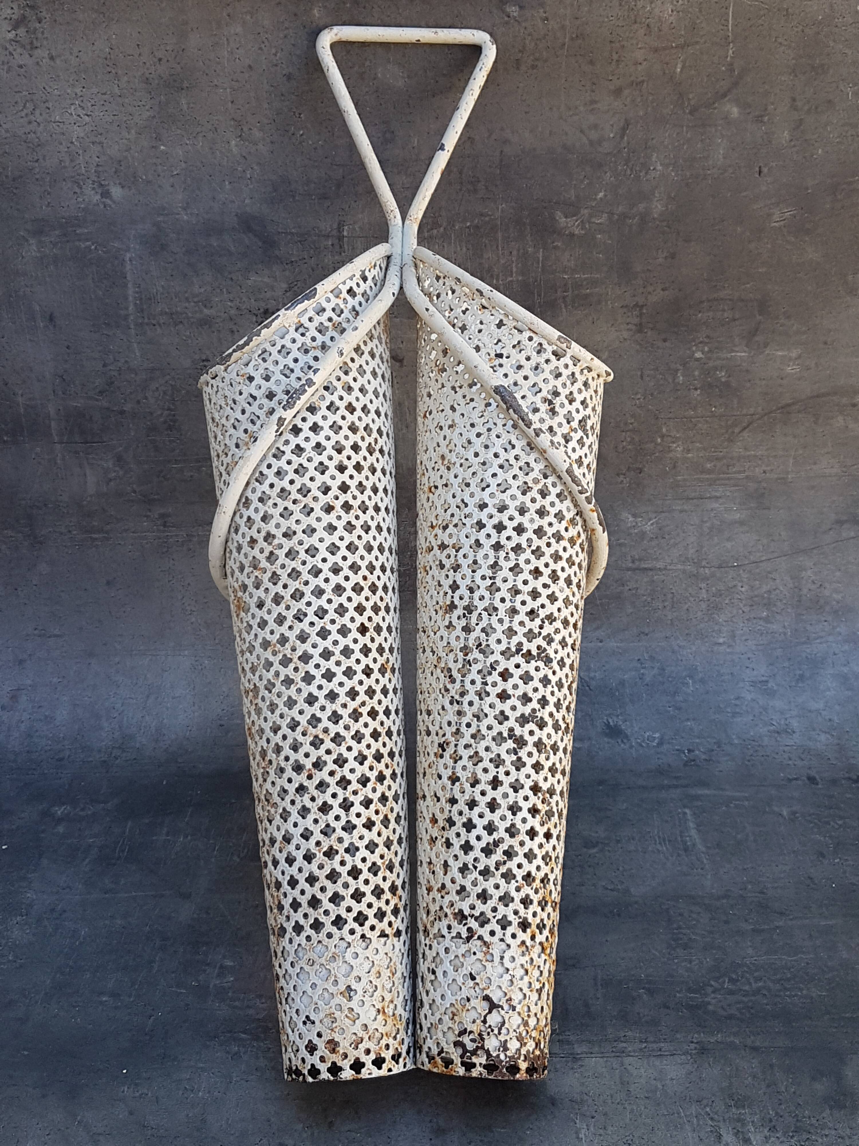 White metal double umbrella holder, Mathieu Mategot - 50s