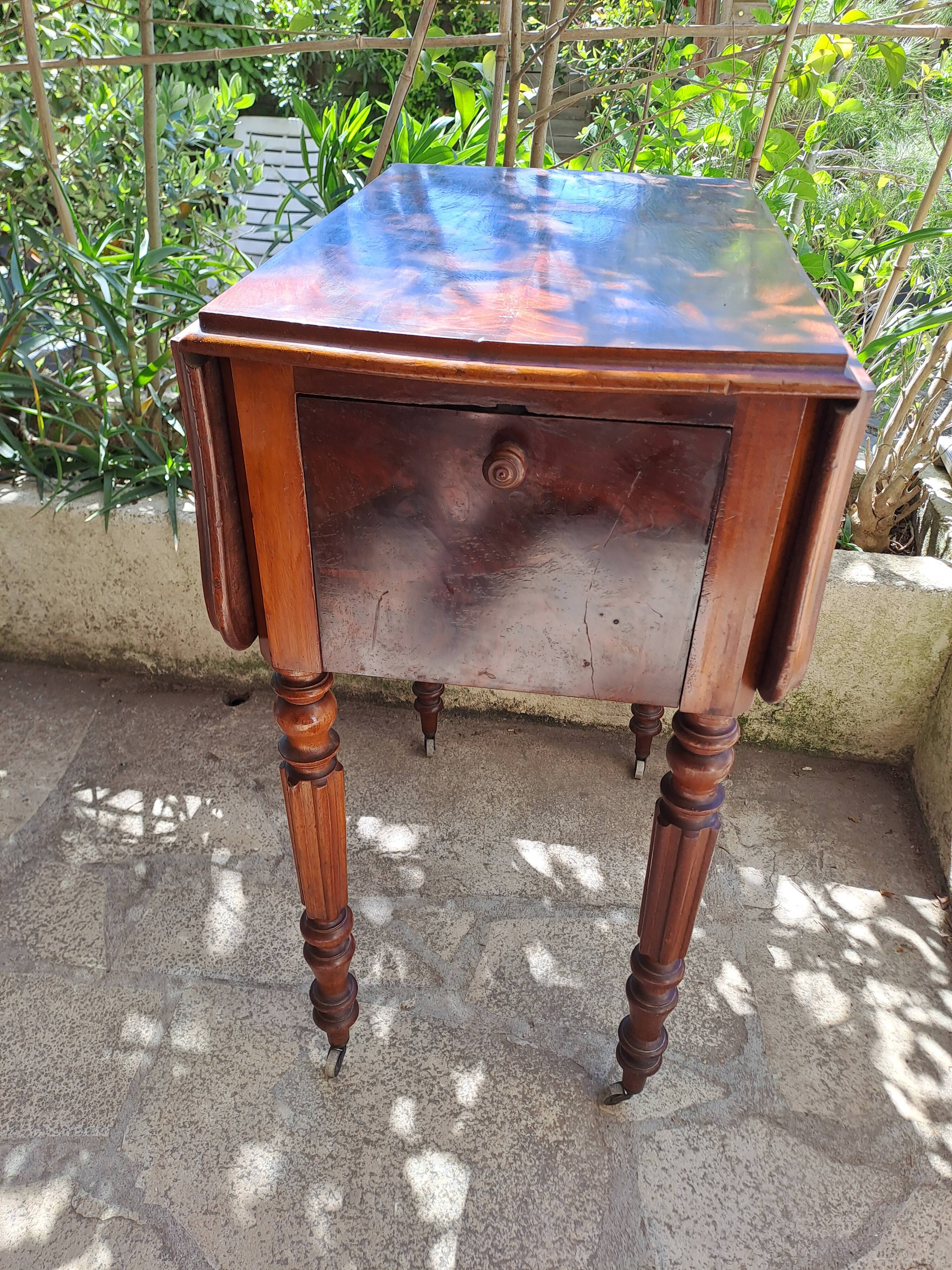 Foldable side table for washing or applying makeup in varnished solid wood 1920