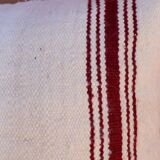 burgundy and white striped cushion in handmade wool