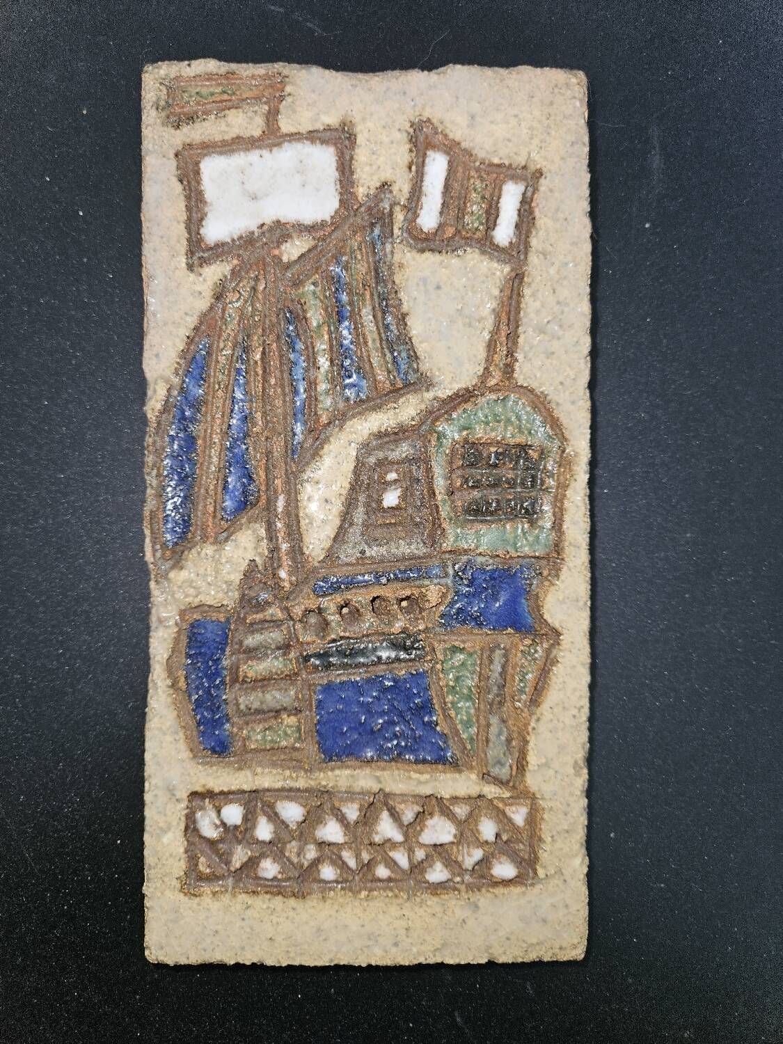 Rare enamelled ceramic wall plaque The Argonauts Vallauris-Galion