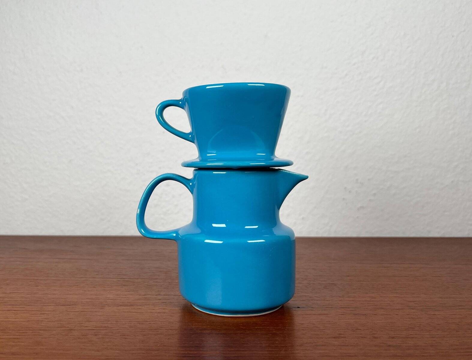 German Mid-Century Modern Space Age Ceramic Puppet-size Coffee Filter and Pot Set from Melitta, 1960s, Set of 2