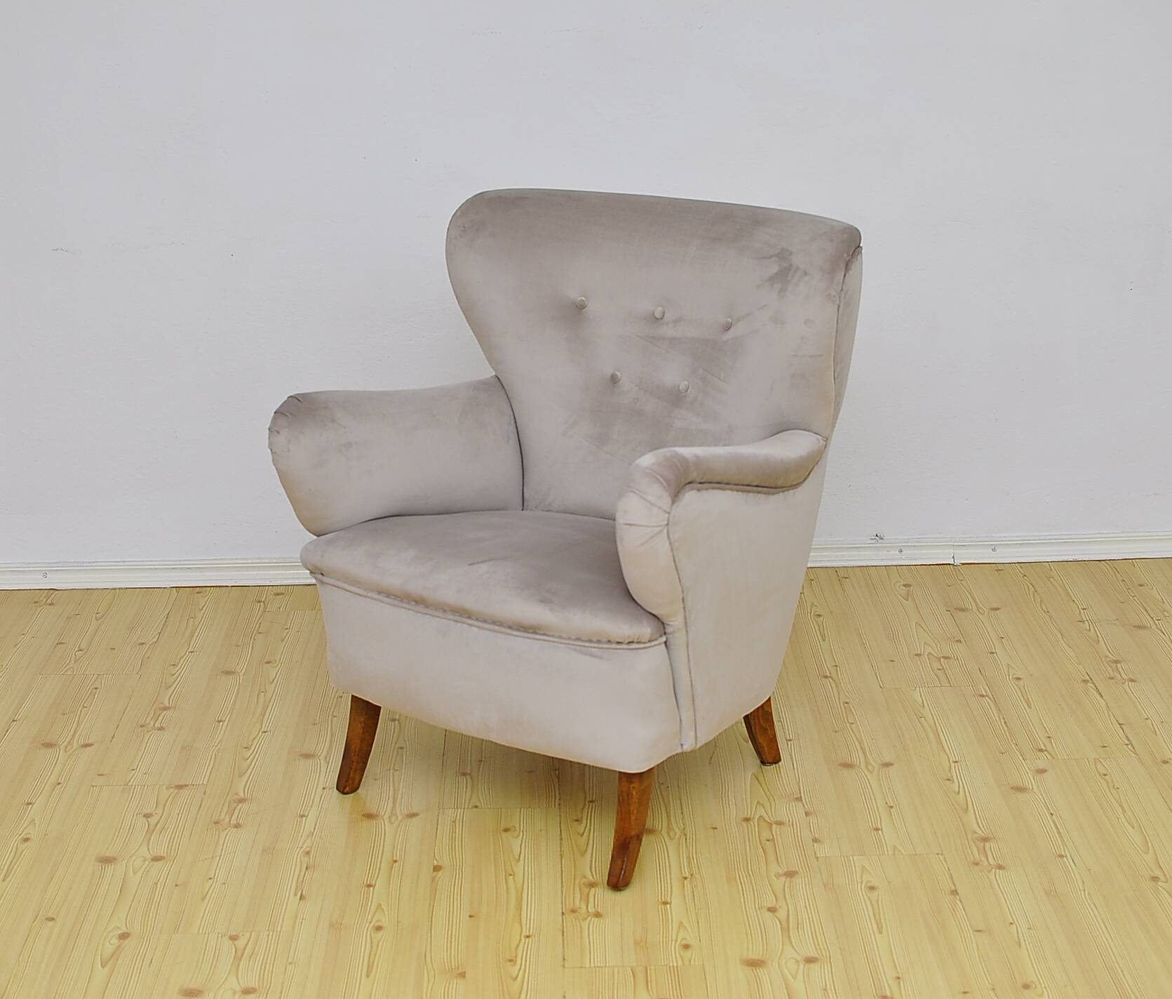 Swedish Velvet Wingback Armchair, 1950s