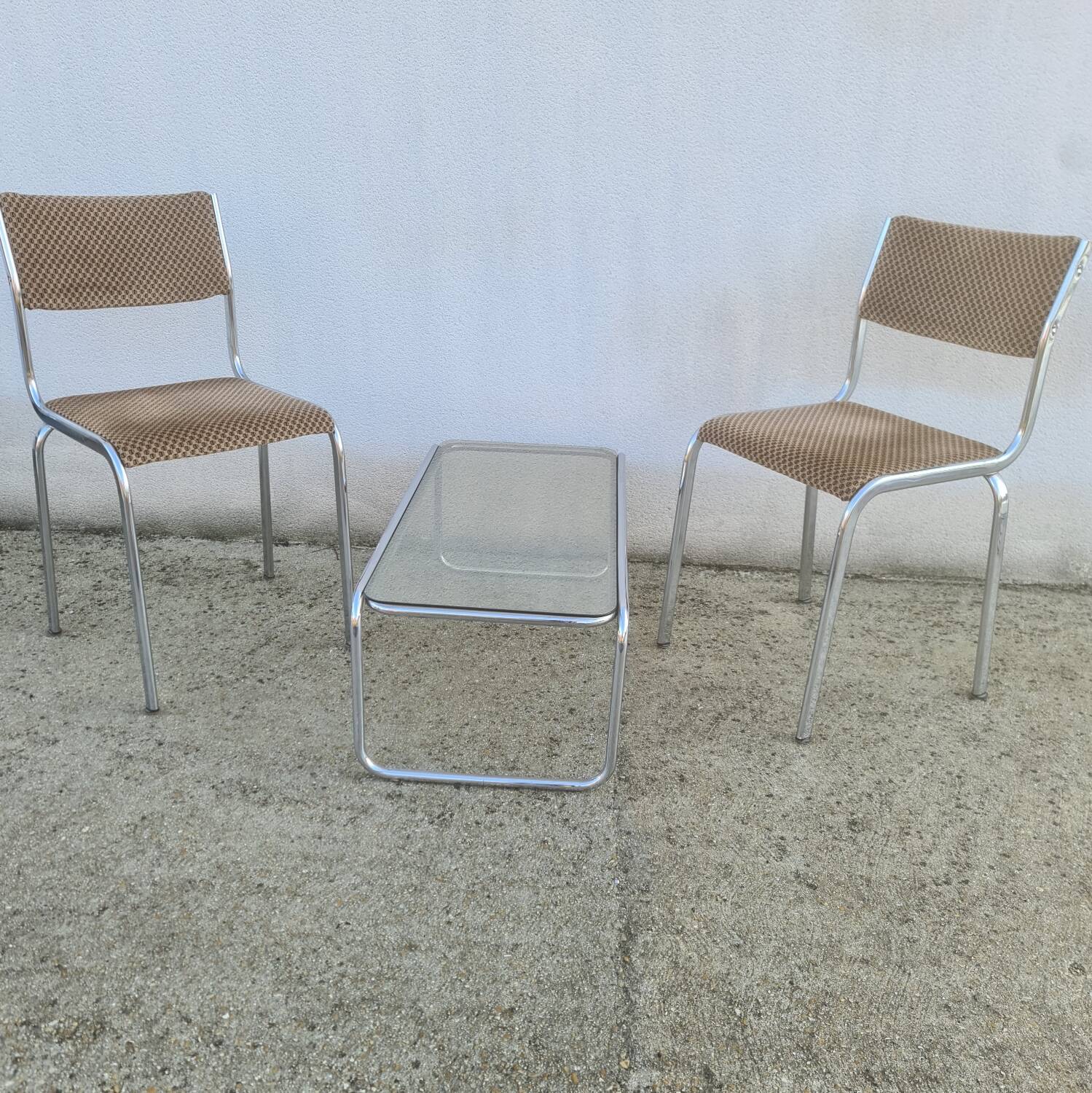 Bauhaus "laccio" style coffee table Marcel Breuer, glass and chrome tubular