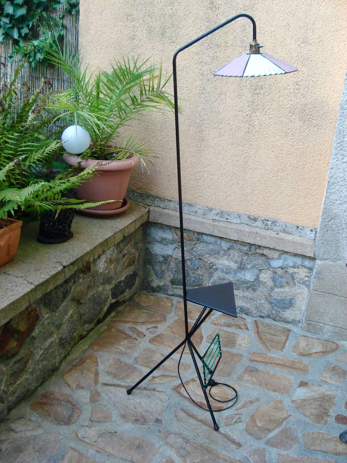 VINTAGE FLOOR LAMP 1960 PURPLE AND GREEN LAMPSHADE