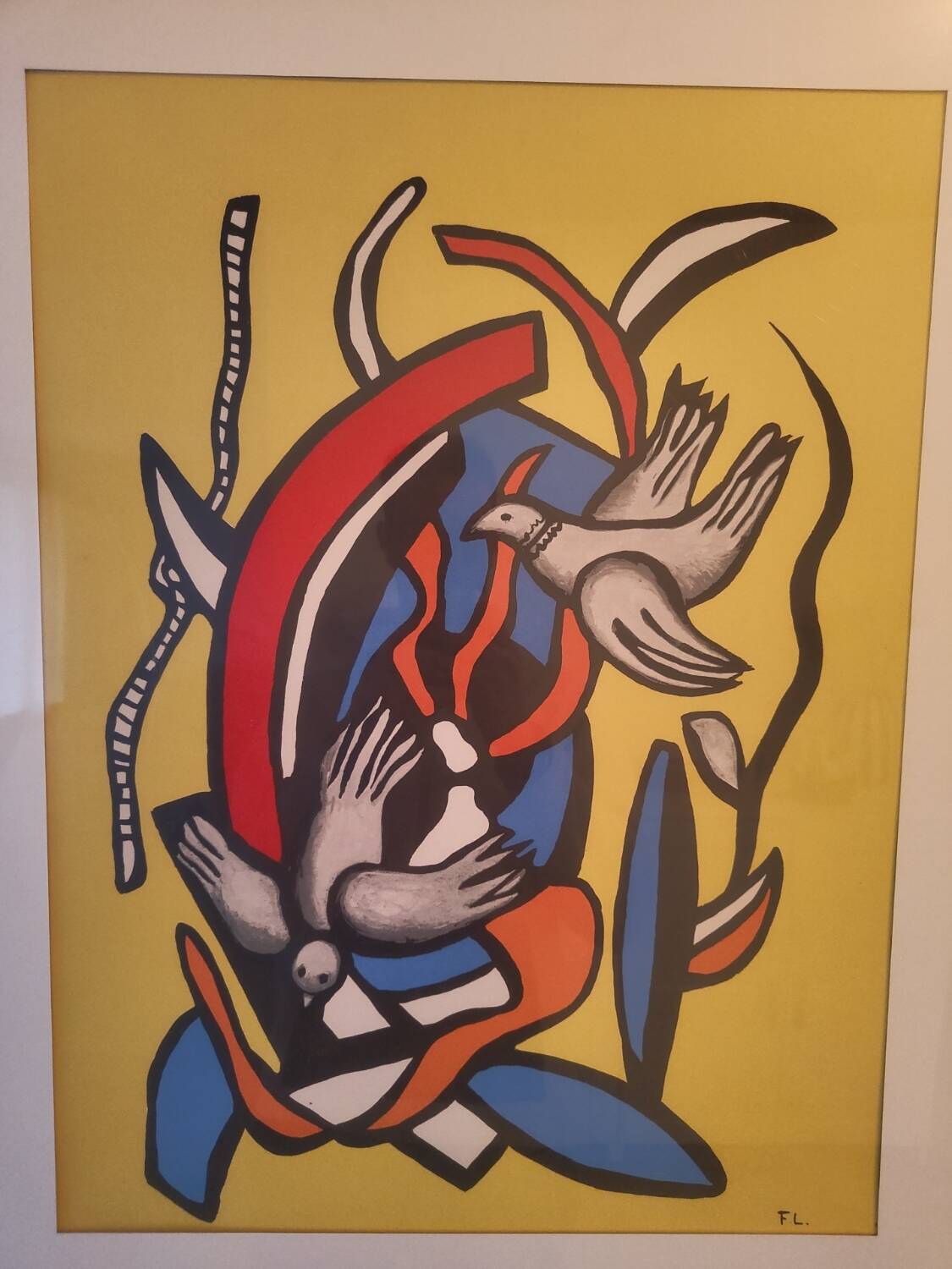 A gouache by Fernand Léger, the birds on a yellow background.