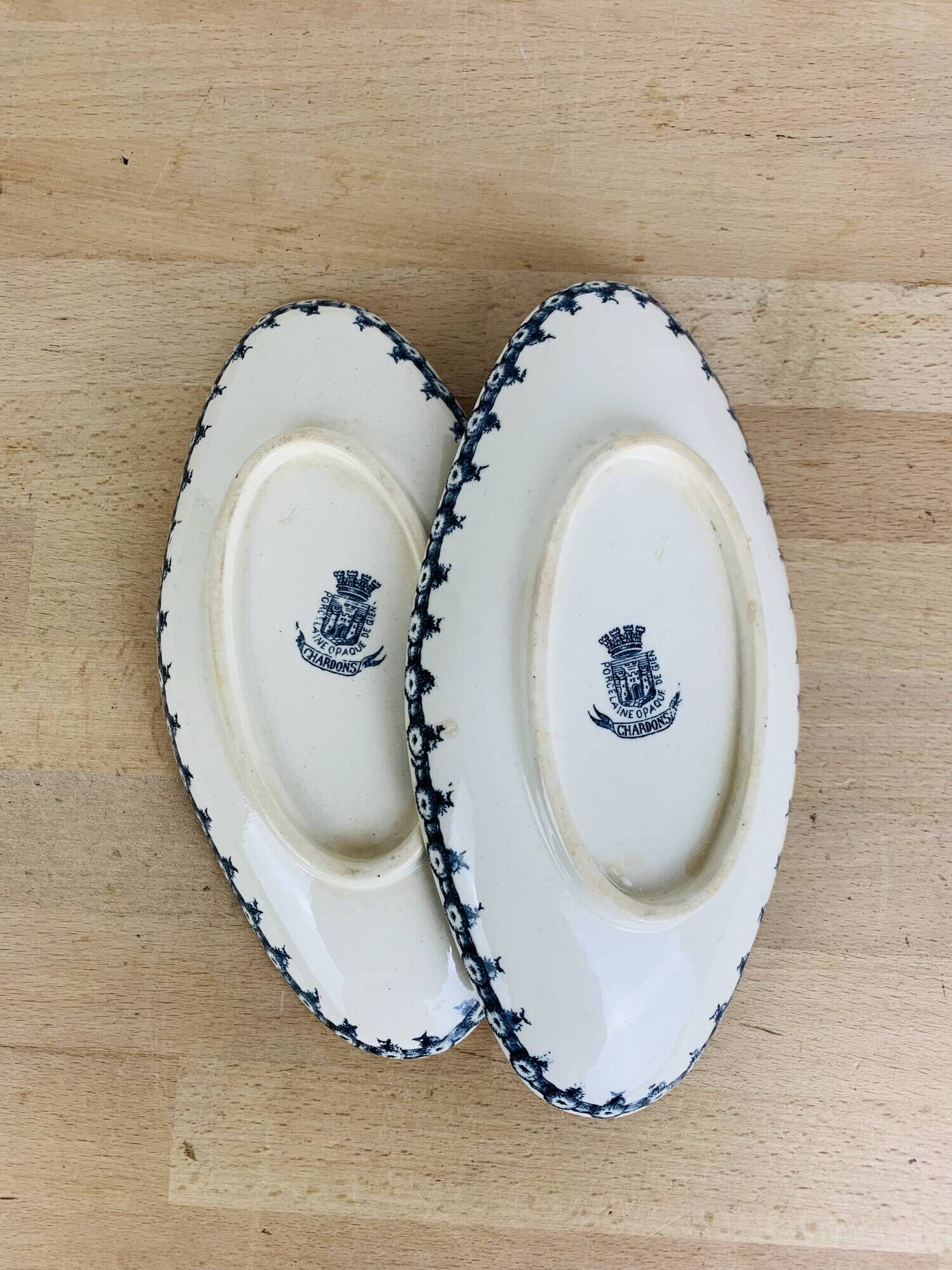 2 round dishes and 2 old Chardons model serving bowls by Gien