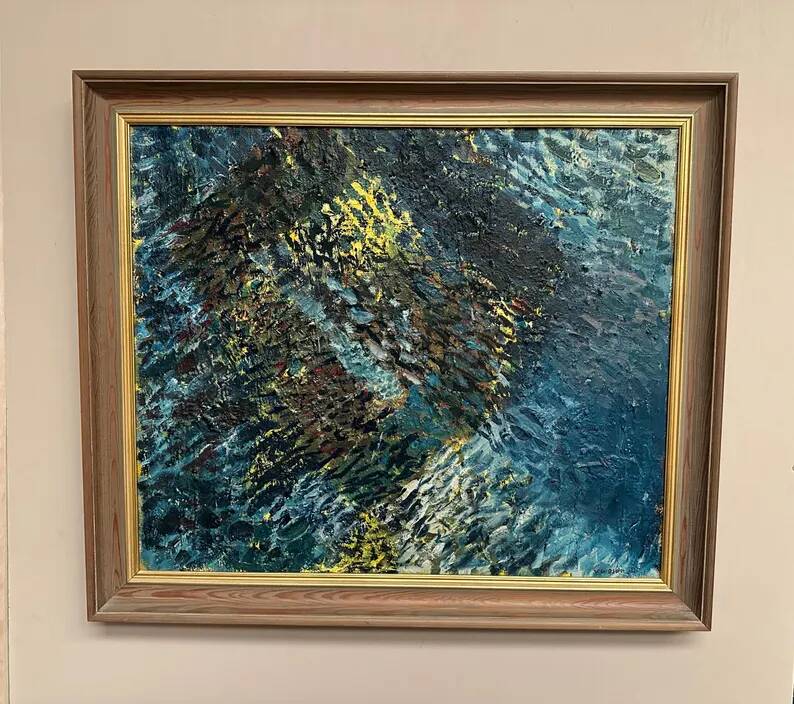 Grande huile sur toile suédoise originale – « Composition » par Valter Gibson
