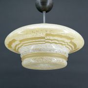 Modernist Art Deco pendant light in acid-etched “cloud” glass, France, Circa 1930