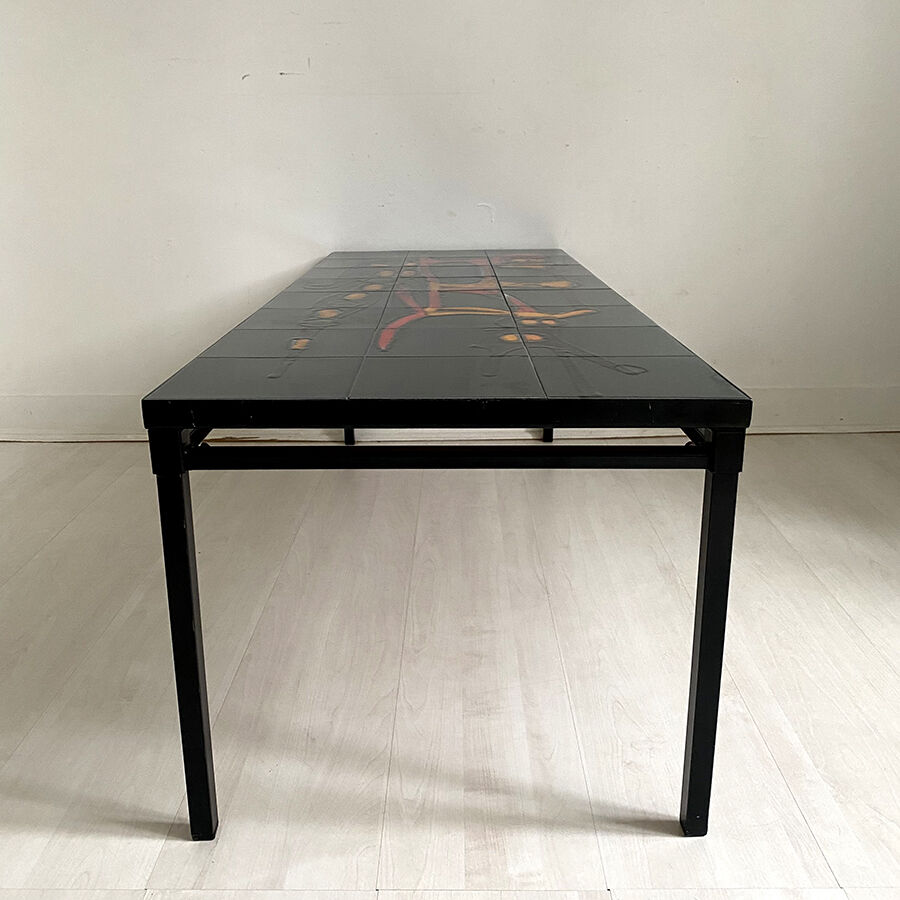 60's enamelled ceramic and metal coffee table