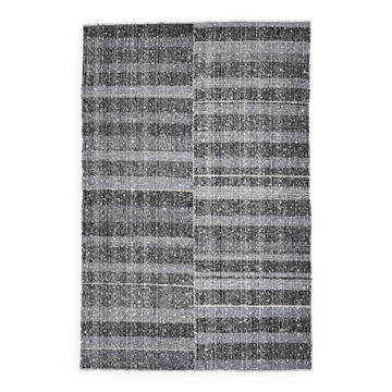 Tapis kilim noir et bleu 140x210 cm, petit tapis kilim de Turquie, kilim en laine