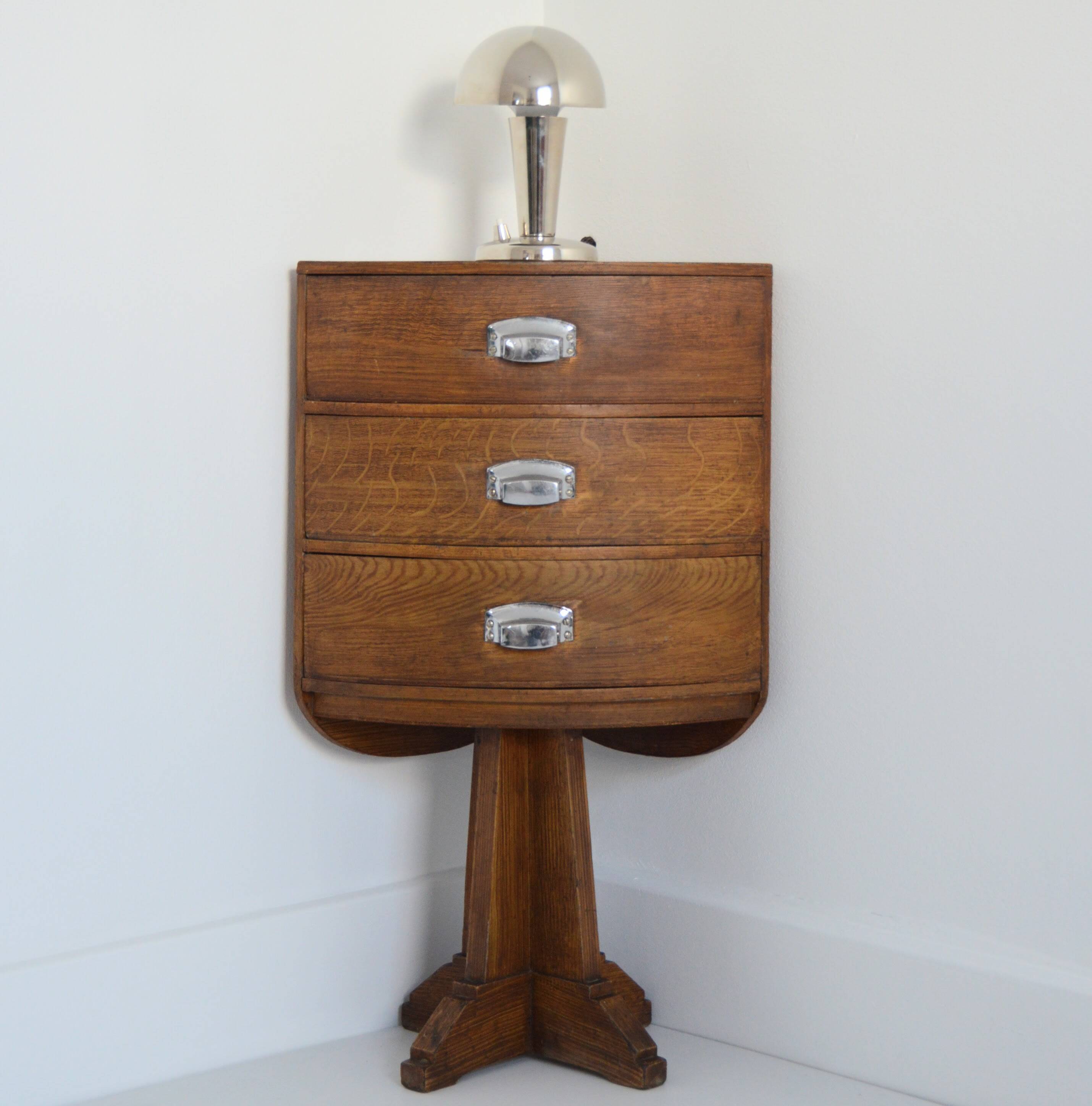 Vintage 1930s Art Deco Corner Bedside Table / Side Table