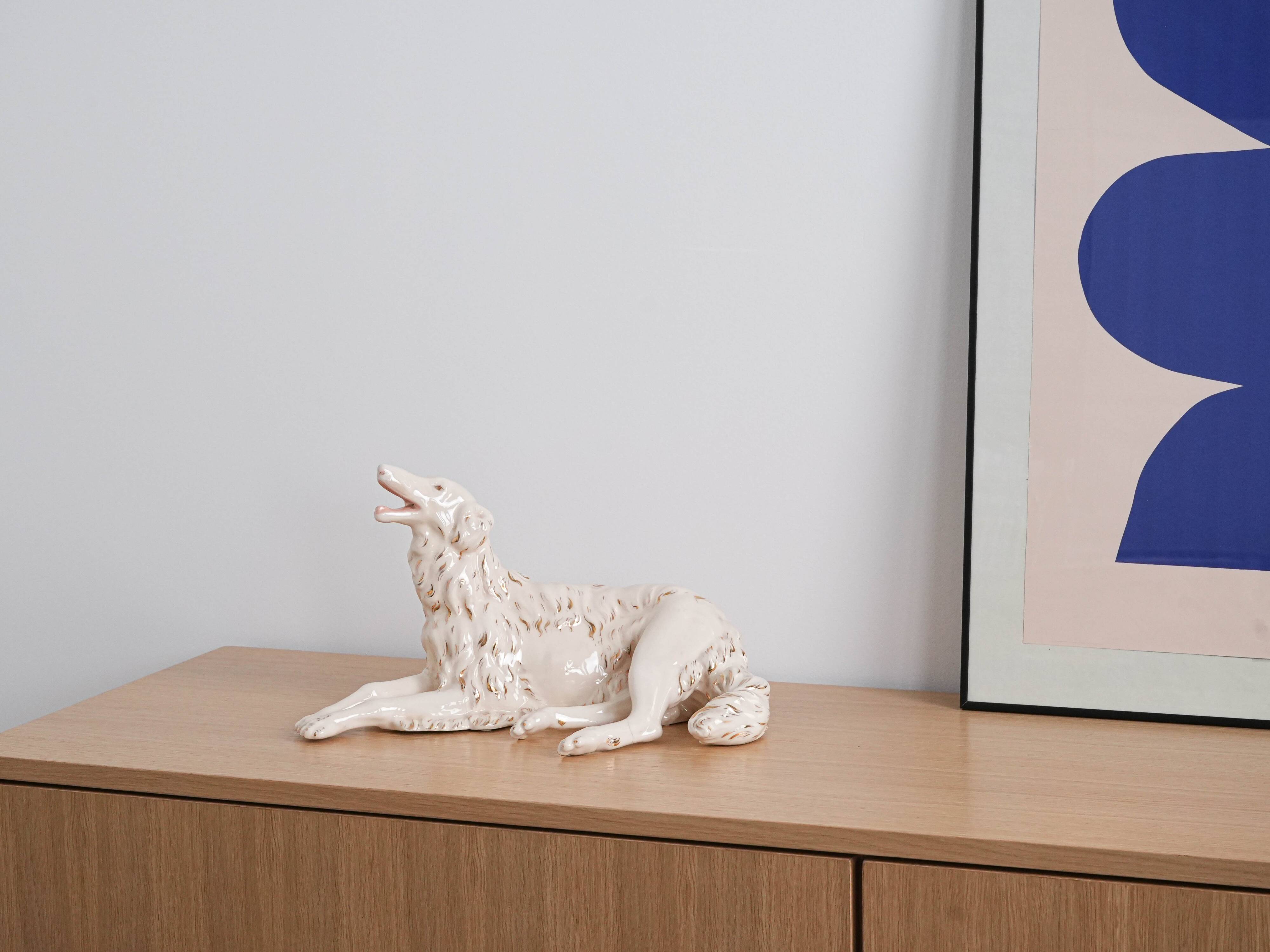 Porcelain figurine of a Borzoi dog, 1960s, made in Europe