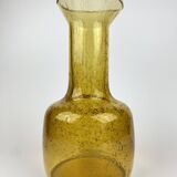Ancien Vase Carafe Verre Soufflé Bullé Ambré Jaune