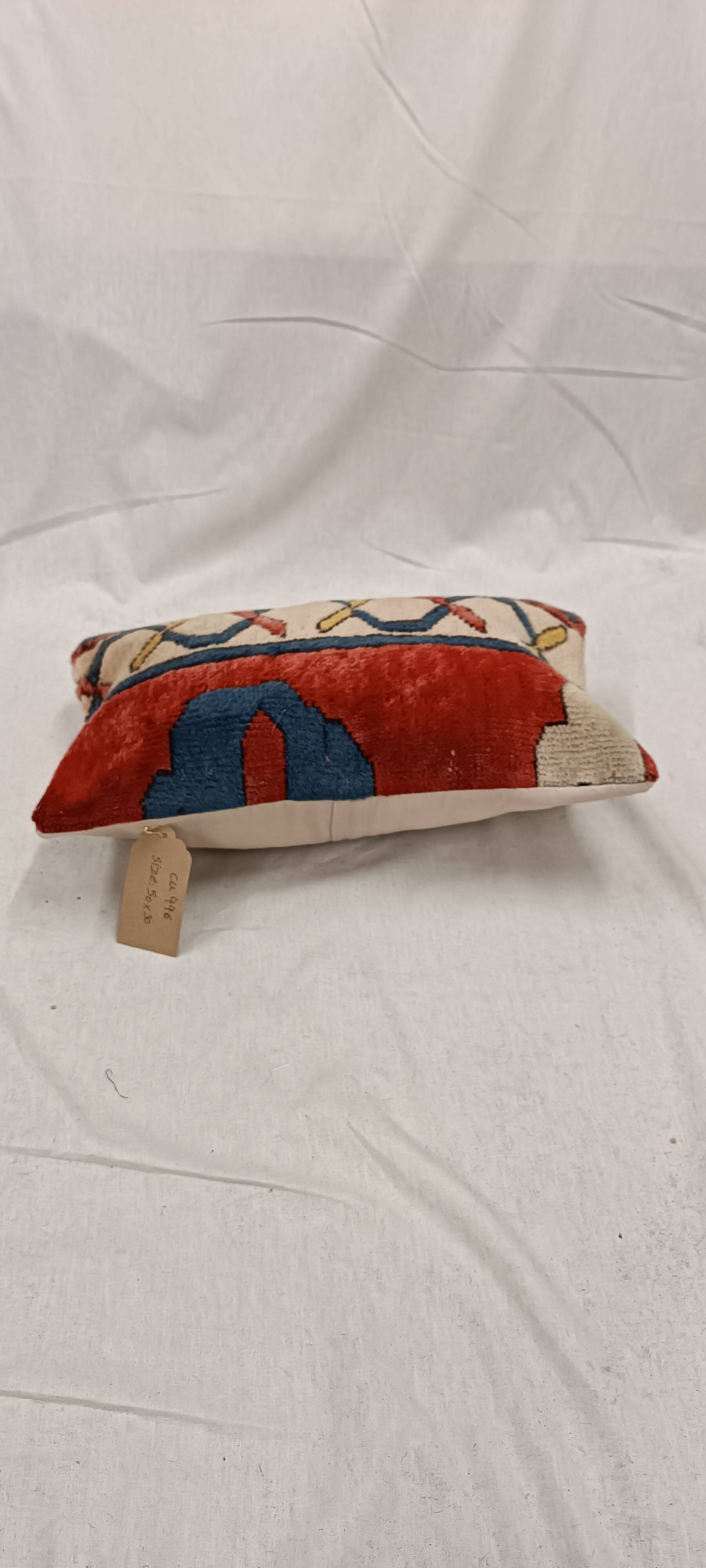 Vintage Cushion Cover in Long Pile Carpet, Turkish Geometric Pattern, 30 x 50 cm