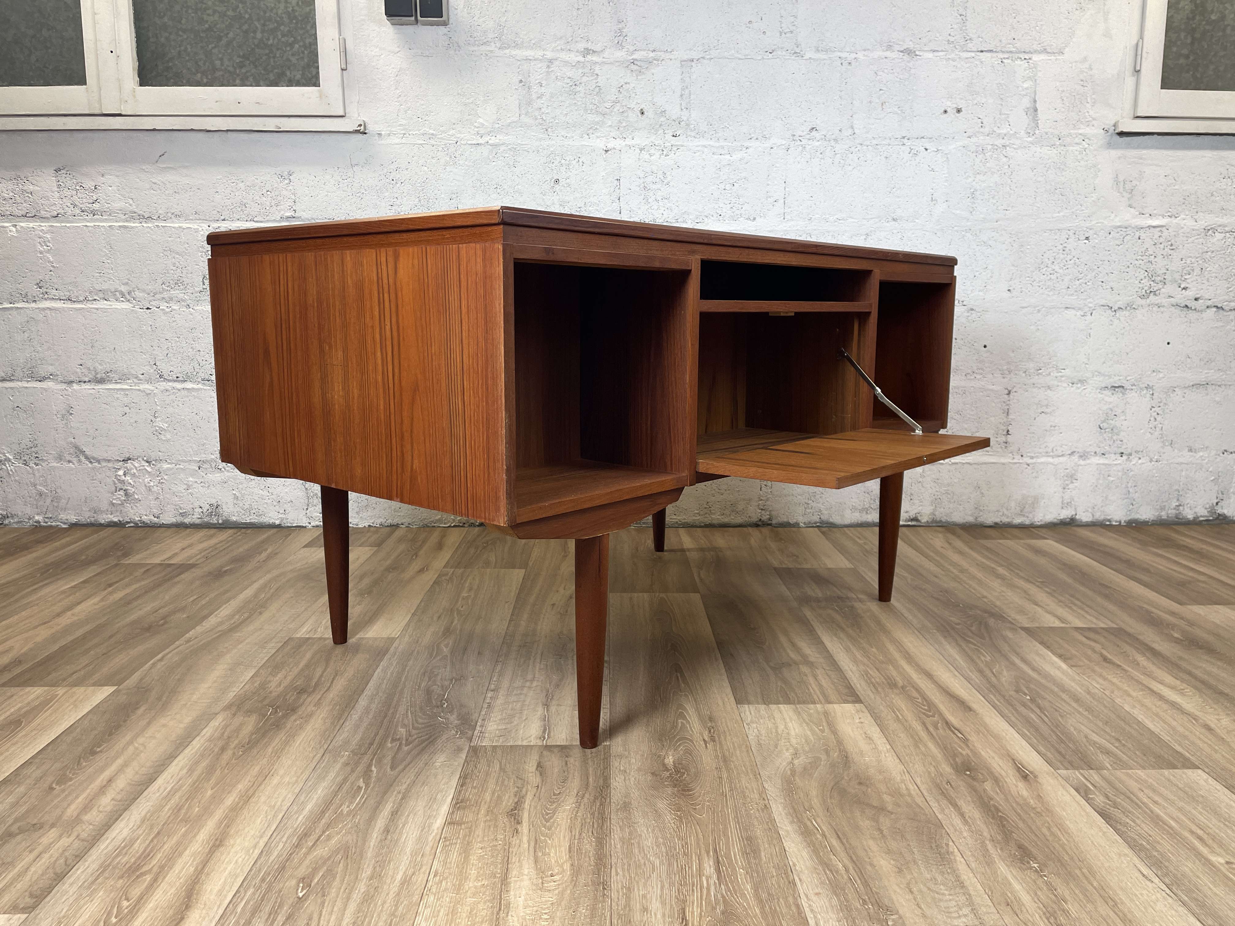 Vintage scandinavian double-sided teak desk by andreas pedersen, 60s