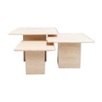 Set of 3 vintage travertine nesting tables