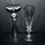 Lot de 2 flûtes à champagne ancienne en cristal taillé de Baccarat 1900