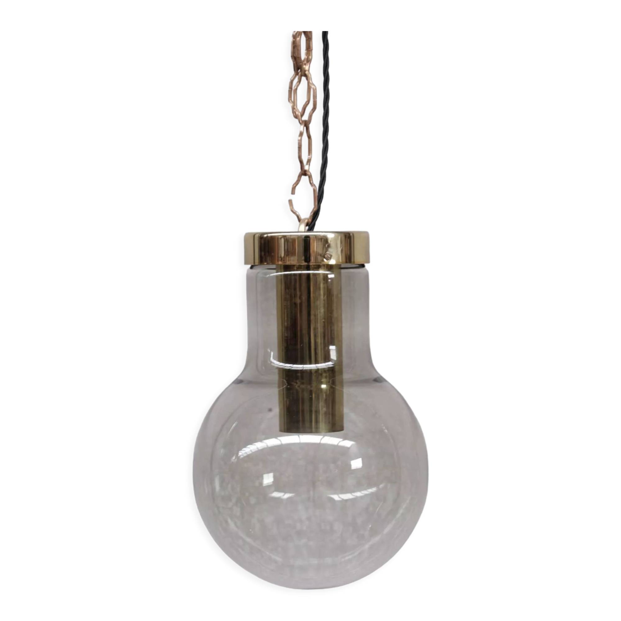 Smoked mid-century glass and brass pendant light by raak