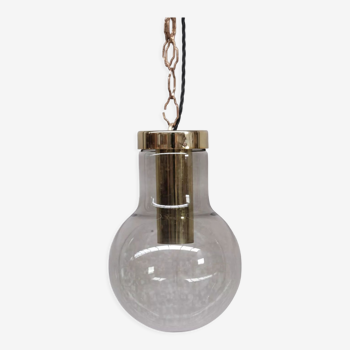 Smoked mid-century glass and brass pendant light by raak