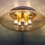 Large ceiling light in brass and blown bubble glass, Glasshütte Limburg, 1970.