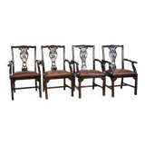 Late-19th Century English Walnut Chairs with Leather Upholstery, 1920s, Set of 4