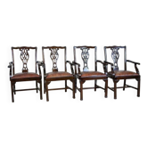 Fauteuils en noyer anglais de la fin du 19e siècle avec rembourrage en cuir, années 1920, ensemble de 4