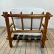 Vintage Lounge Armchair Solid Pine 1970 Boucle Fabric Ecru