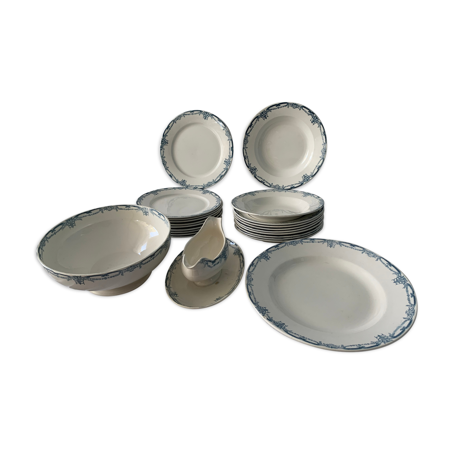 Service 20 plates and 3 dishes blue earthenware Vaucluse U-C Sarreguemines Digoin