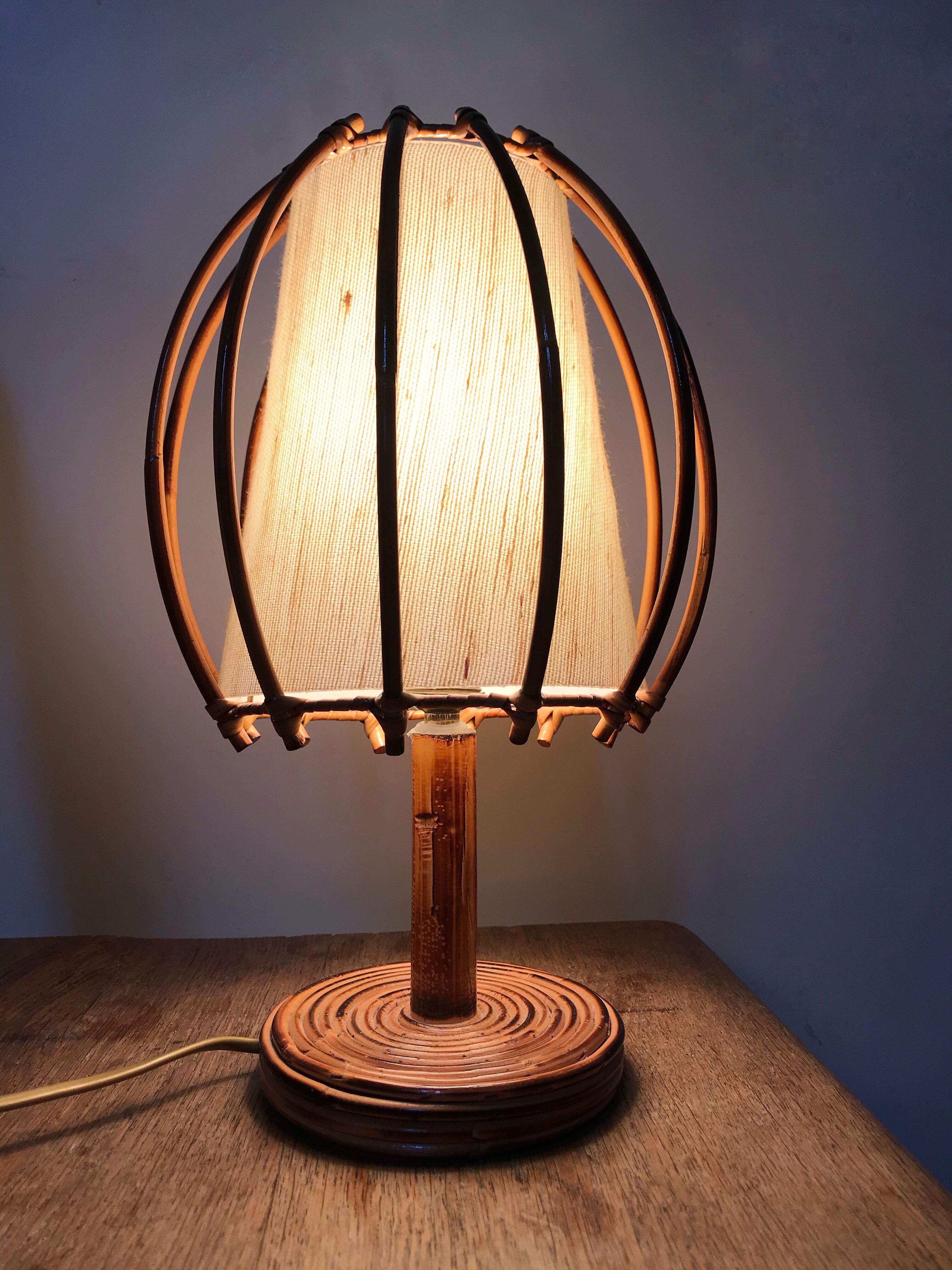 Louis Sognot rattan and bamboo lamp