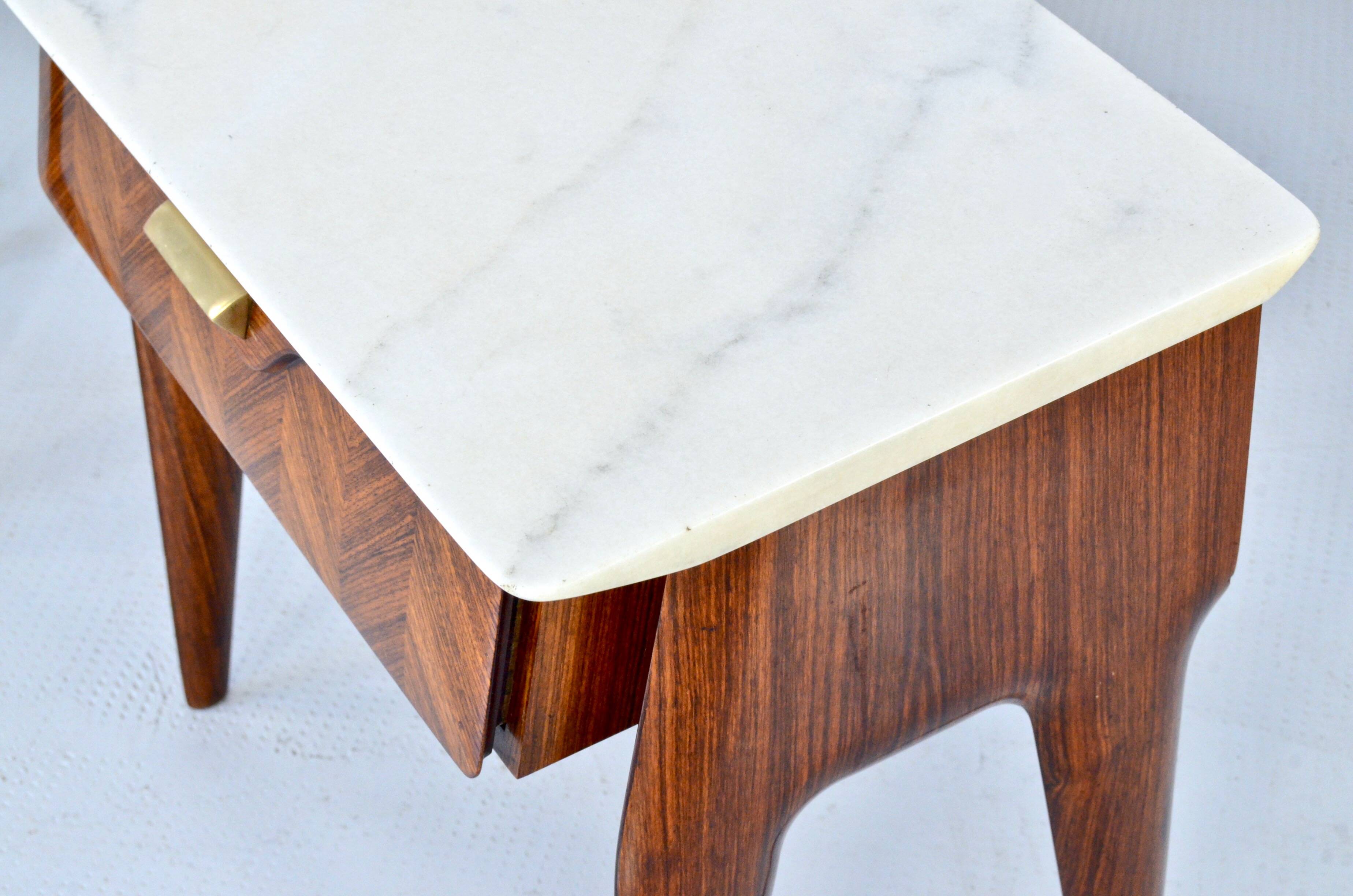 Set of 2 Italian Midcentury Rosewood and carrara bedsides tables