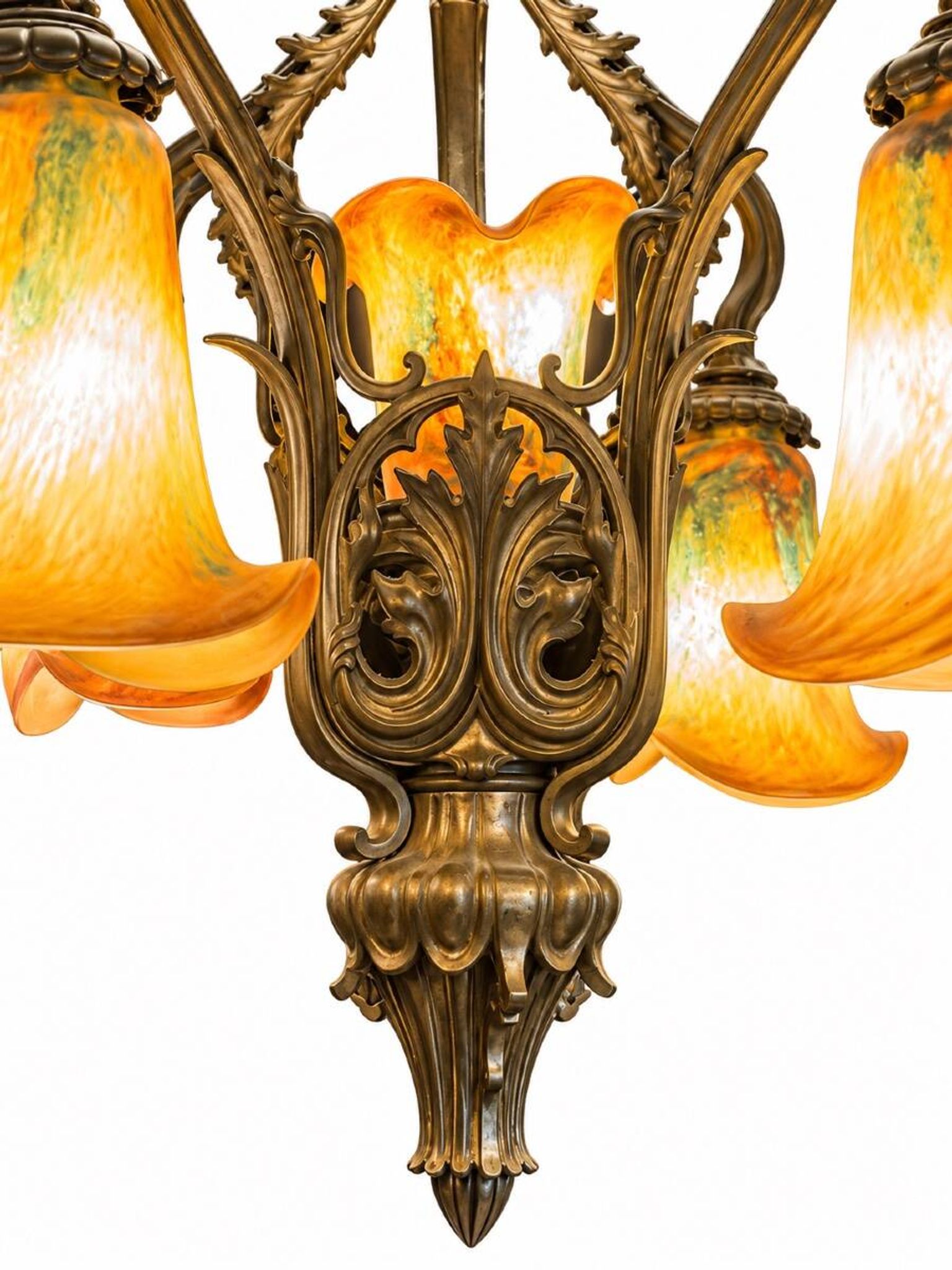 Large 8-light bronze chandelier, Art Nouveau, Nancy School – Around 1900